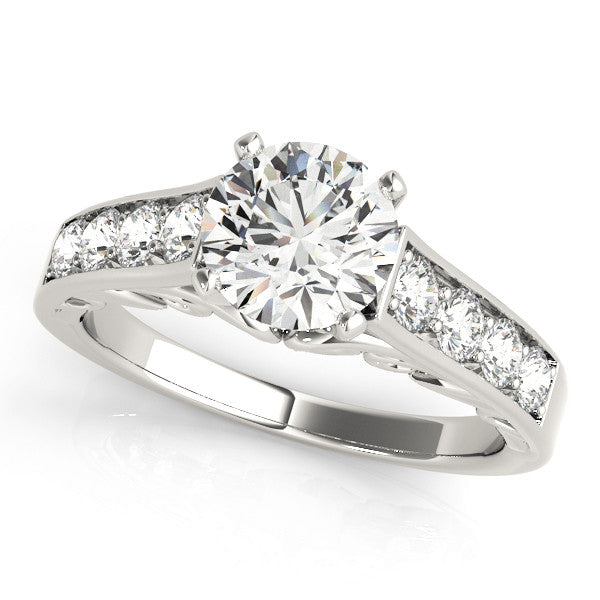 14K White Gold Round Brilliant Diamond Engagement Ring With Channel Set Accents (1.50ctw)