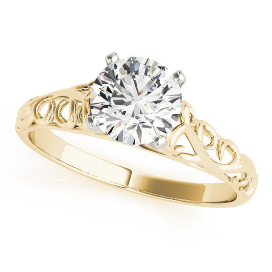 14K Yellow Gold Round Brilliant Diamond Vine Inspired Solitaire Engagement Ring (1ct)