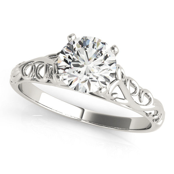 14K White Gold Round Brilliant Diamond Vine Inspired Solitaire Engagement Ring (1ct)