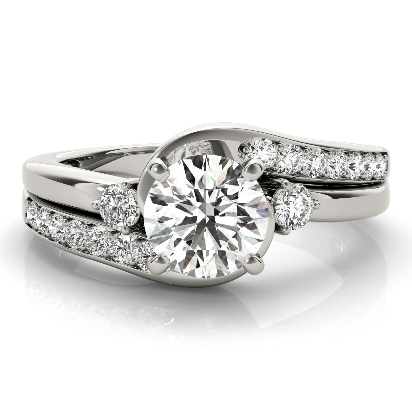 14K White Gold Round Brilliant Diamond Bypass Engagement Ring With Channel Set Diamond Accents (1.40ctw) 