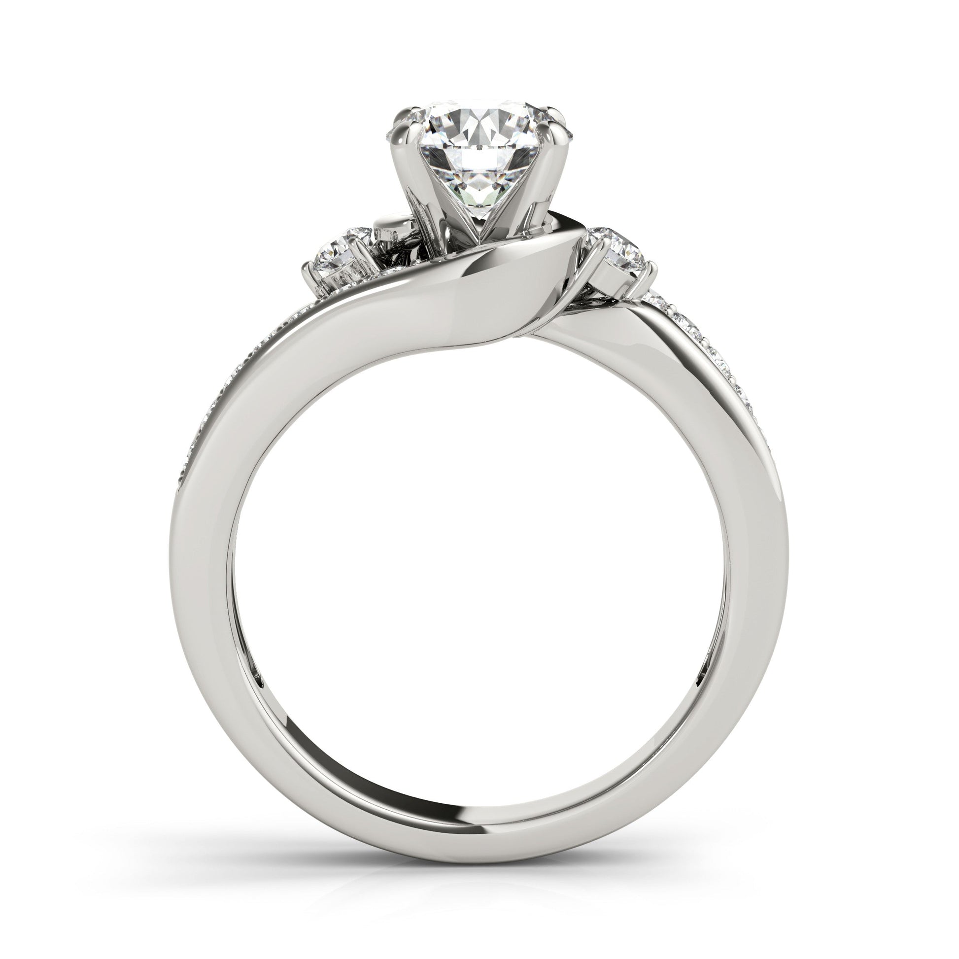 14K White Gold Round Brilliant Diamond Bypass Engagement Ring With Channel Set Diamond Accents (1.40ctw) 