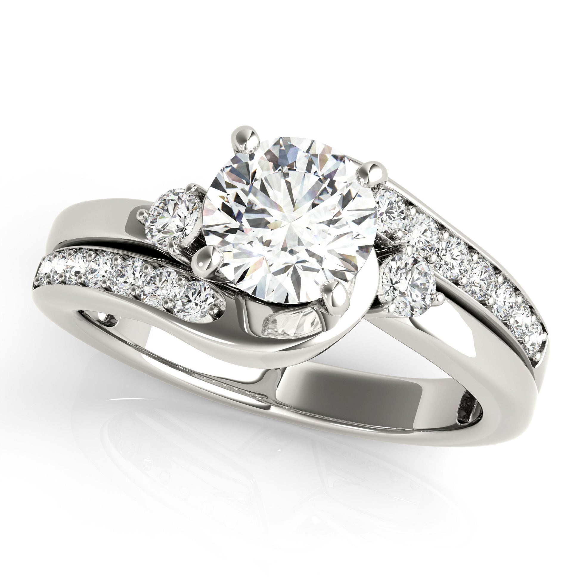 14K White Gold Round Brilliant Diamond Bypass Engagement Ring With Channel Set Diamond Accents (1.40ctw) 