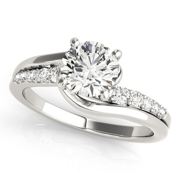 14K White Gold Round Brilliant Diamond Bypass Engagement Ring With Pave Accents (1.25ctw)