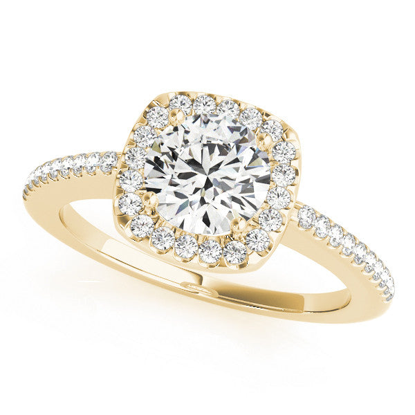 14K Yellow Gold Round Brilliant Diamond Cushion Halo Engagement Ring With Pave Accents (1.20ctw)