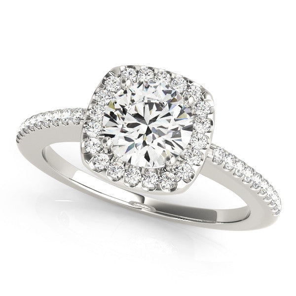 14K White Gold Round Brilliant Diamond Cushion Halo Engagement Ring With Pave Accents (1.20ctw)