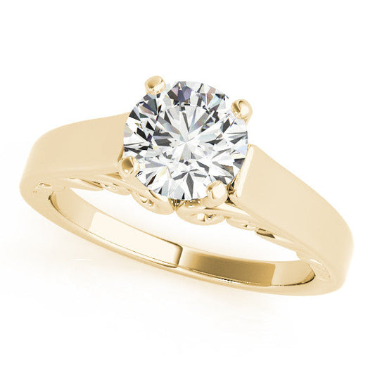 14K Yellow Gold Round Brilliant Diamond Solitaire Engagement Ring With Scallop Accent (1ct)