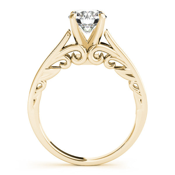 14K Yellow Gold Round Brilliant Diamond Solitaire Engagement Ring With Scallop Accent (1ct)