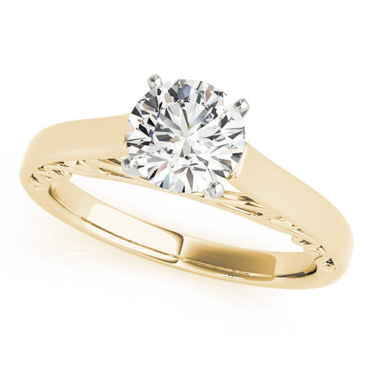 14K Yellow Gold Round Brilliant Diamond Solitaire Engagement Ring With Filigree Accents (1ct)