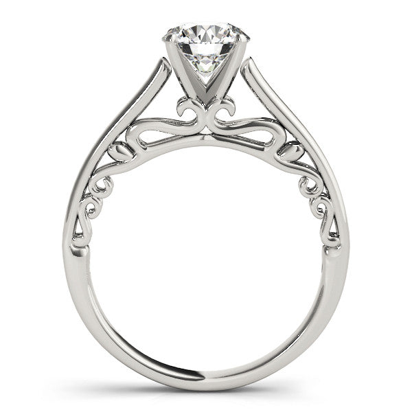 14K White Gold Round Brilliant Diamond Solitaire Engagement Ring With Filigree Accents (1ct)