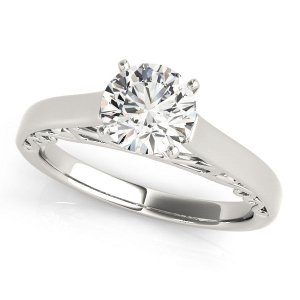 14K White Gold Round Brilliant Diamond Solitaire Engagement Ring With Filigree Accents (1ct)