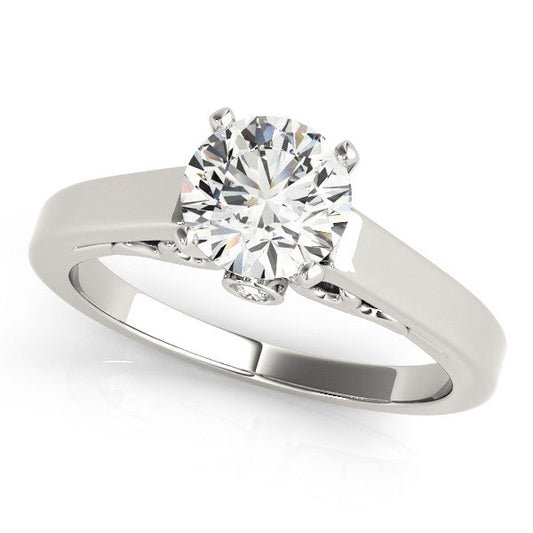 14K White Gold Round Brilliant Diamond Solitaire Engagement Ring With Bezel Accents (1.05ctw)