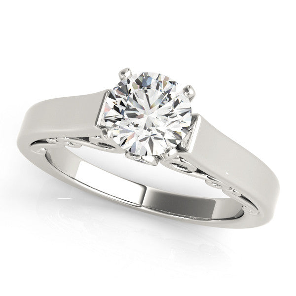 14K White Gold Round Brilliant Diamond Solitaire Engagement Ring With Bezel Accents (1.05ctw)