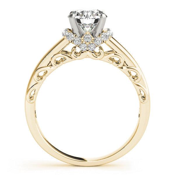 14K Yellow Gold Round Brilliant Diamond Solitaire Engagement Ring With Diamond Collar Accents (1.17ctw)