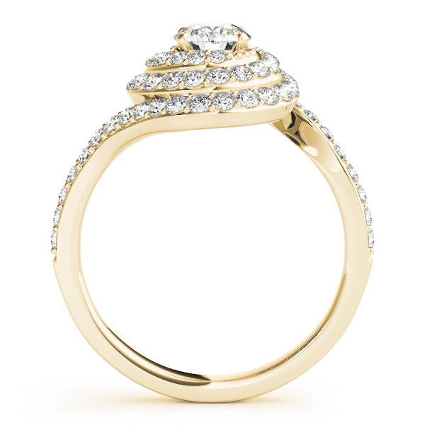 14K Yellow Gold Round Brilliant Diamond Bypass Halo Spiral Engagement Ring With Pave Accents (1.75ctw)