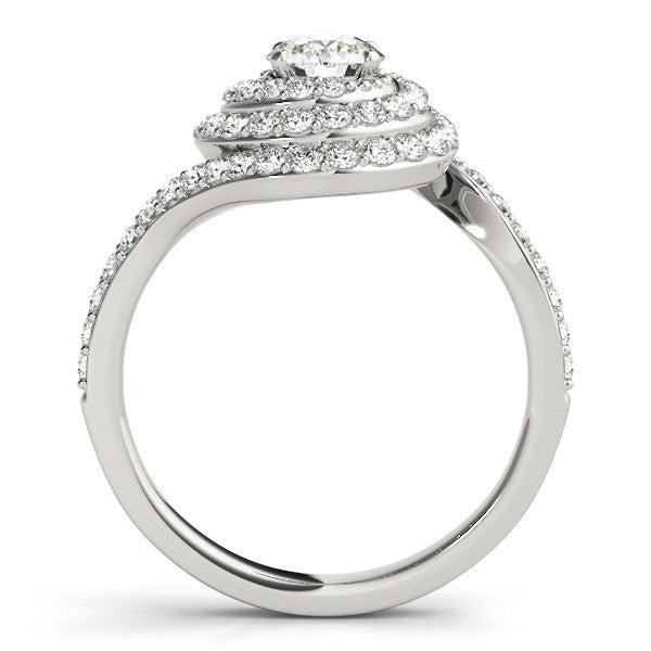 14K White Gold Round Brilliant Diamond Bypass Halo Spiral Engagement Ring With Pave Accents (1.75ctw)