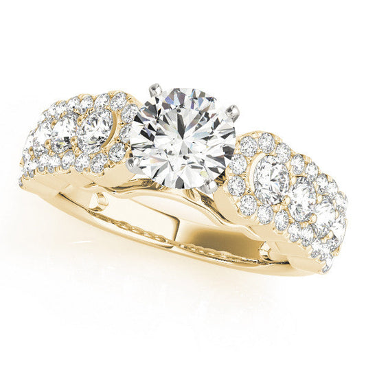 14K Yellow Gold Round Brilliant Diamond Scallop Engagement Ring With Pave Accents (2ctw)