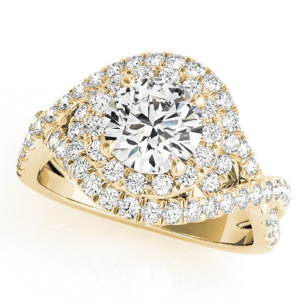 14K Yellow Gold Round Brilliant Diamond Twisted Halo Engagement Ring With Pave Accents (1.63ctw)