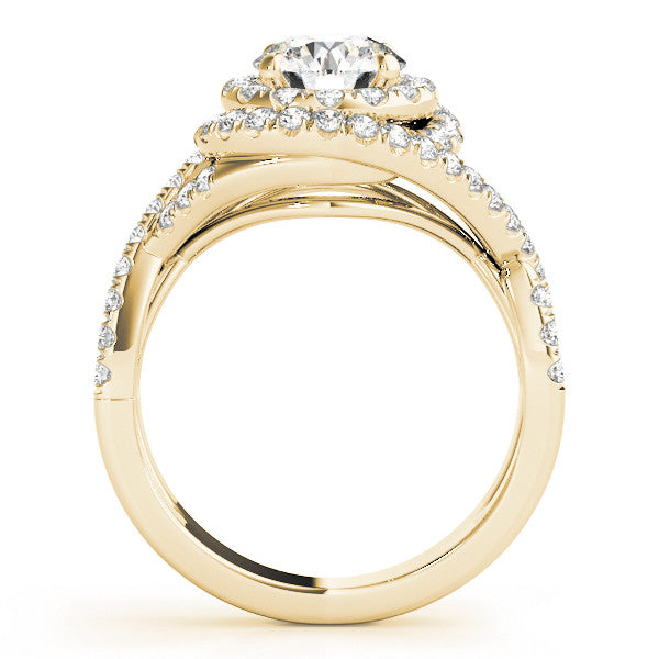 14K Yellow Gold Round Brilliant Diamond Twisted Halo Engagement Ring With Pave Accents (1.63ctw)