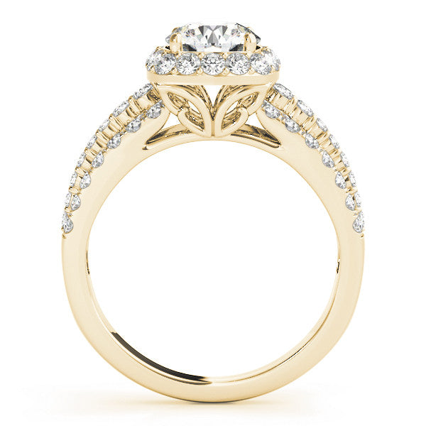 14K Yellow Gold Round Brilliant Diamond Cushion Halo Engagement Ring With Pave Accents (1.88ctw)