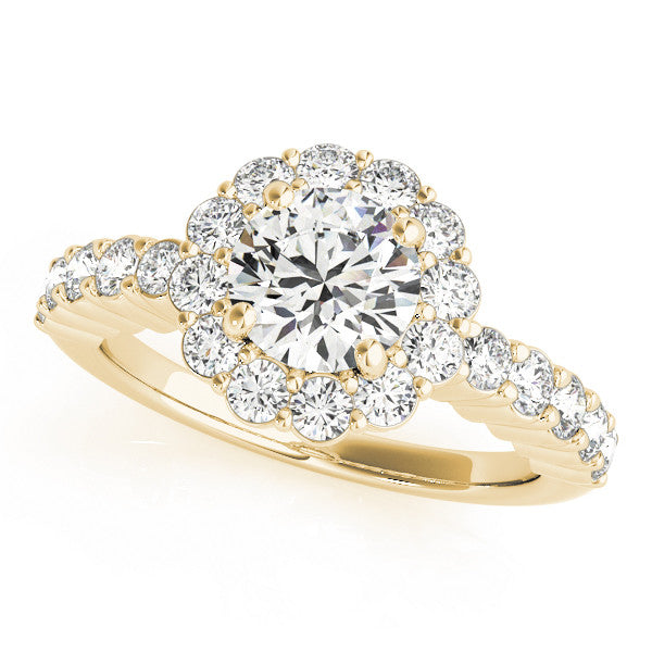 14K Yellow Gold Round Brilliant Diamond Scallop Halo Basket Engagement Ring With Pave Accents (1.63ctw)