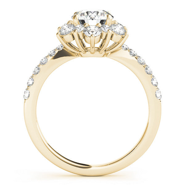 14K Yellow Gold Round Brilliant Diamond Floral Inspired Halo Engagement Ring With Pave Accents (1.88ctw)