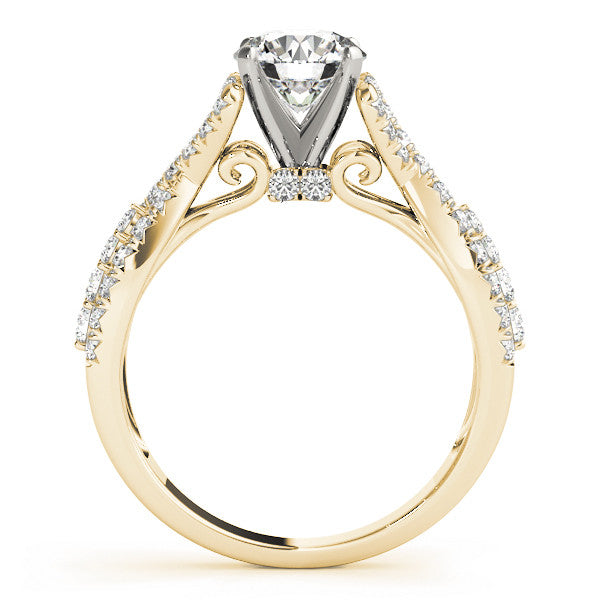 14K Yellow Gold Round Brilliant Diamond Twisted Split Shank Engagement Ring With Pave Accents (1.50ctw)