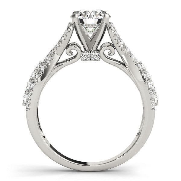 14K White Gold Round Brilliant Diamond Twisted Split Shank Engagement Ring With Pave Accents (1.50ctw)