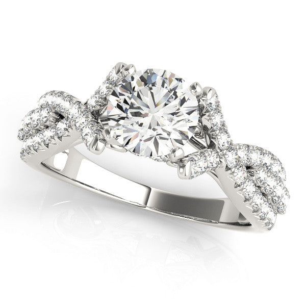 14K White Gold Round Brilliant Diamond Twisted Split Shank Engagement Ring With Pave Accents (1.50ctw)