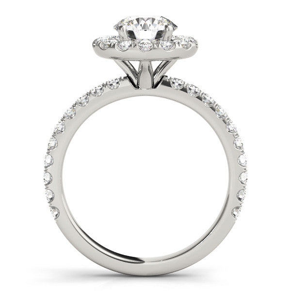 14K White Gold Round Brilliant Diamond Halo Engagement Ring With Pave Accents (1.50ctw)