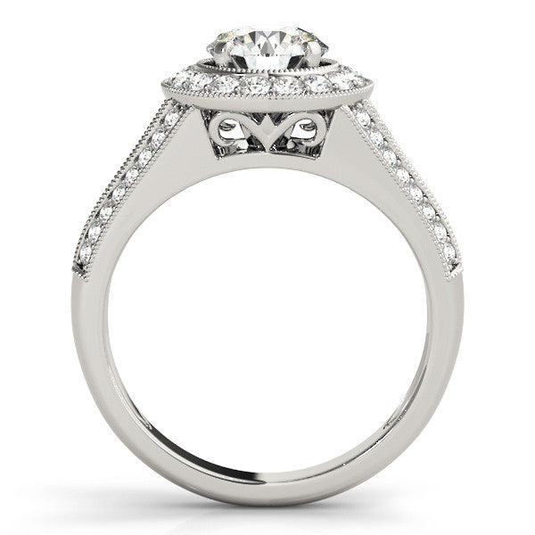 14K White Gold Round Brilliant Diamond Halo Split Shank Engagement Ring With Channel Set Accents (1.63ctw)