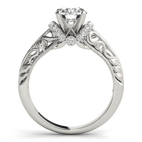 14K White Gold Round Brilliant Diamond Floral Inspired Engagement Ring With Pave Diamond Accents (1.20ctw) 