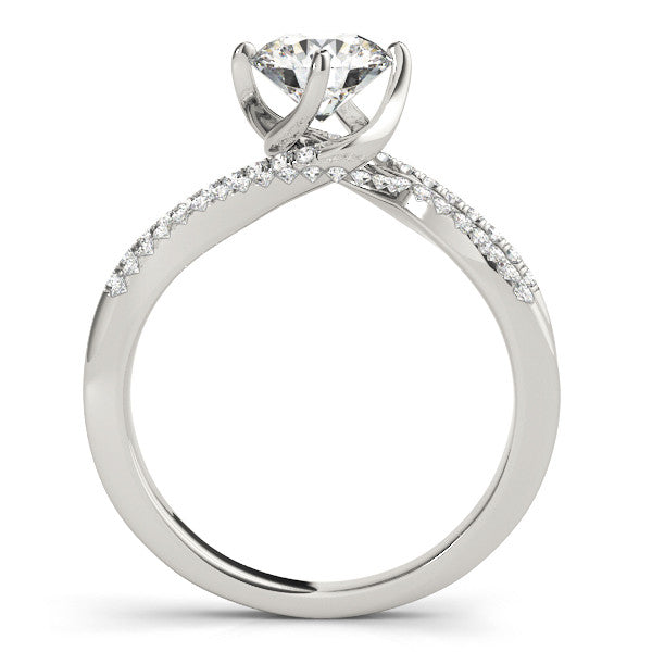 14K White Gold Round Brilliant Diamond Bypass Engagement Ring With Pave Accents (1.20ctw)