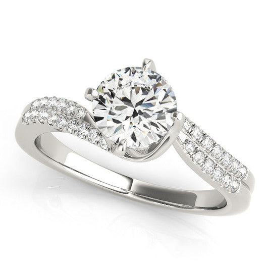 14K White Gold Round Brilliant Diamond Bypass Engagement Ring With Pave Accents (1.20ctw)