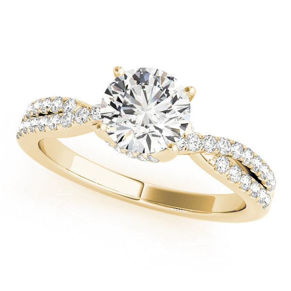 14K Yellow Gold Round Brilliant Diamond Twist Engagement Ring With Pave Accents (1.25ctw)