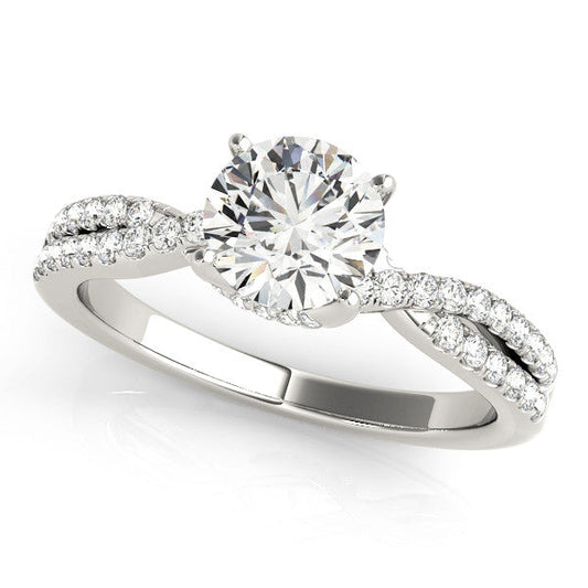 14K White Gold Round Brilliant Diamond Twist Engagement Ring With Pave Accents (1.25ctw)