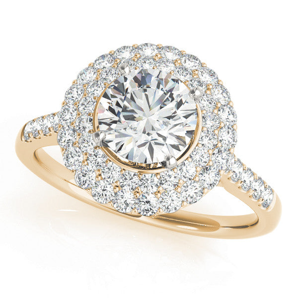 14K Yellow Gold Round Brilliant Diamond Double Halo Engagement Ring With Pave Accents (1.75ctw)