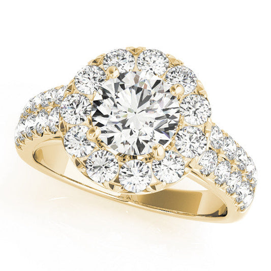 14K Yellow Gold Round Brilliant Diamond Halo Split Shank Engagement Ring With Pave Accents (1.88ctw)