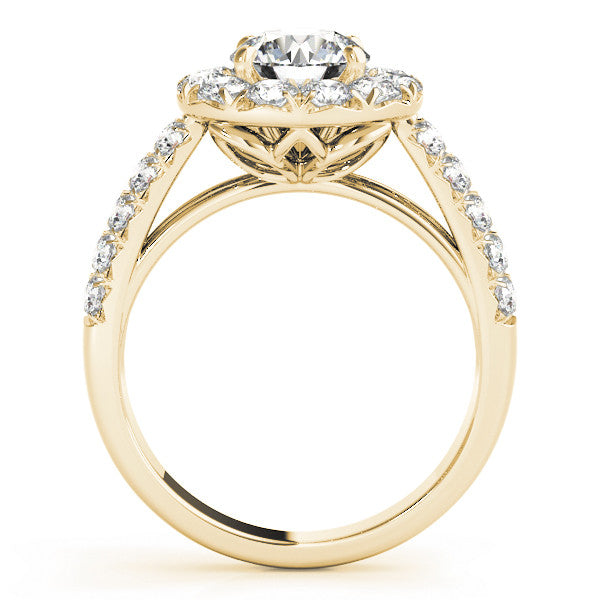 14K Yellow Gold Round Brilliant Diamond Halo Split Shank Engagement Ring With Pave Accents (1.88ctw)