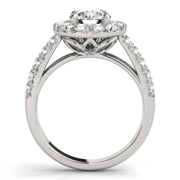 14K White Gold Round Brilliant Diamond Halo Split Shank Engagement Ring With Pave Accents (1.88ctw)