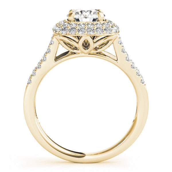 14K Yellow Gold Round Brilliant Diamond Cushion Split Shank Engagement Ring With Pave Accents (1.88ctw)