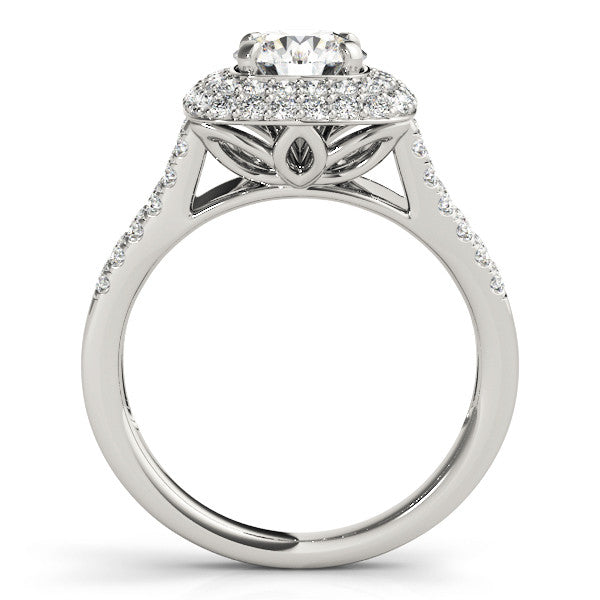 14K White Gold Round Brilliant Diamond Cushion Split Shank Engagement Ring With Pave Accents (1.88ctw)