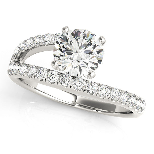 14K White Gold Round Brilliant Diamond Open Bypass Engagement Ring With Pave Accents (1.33ctw)