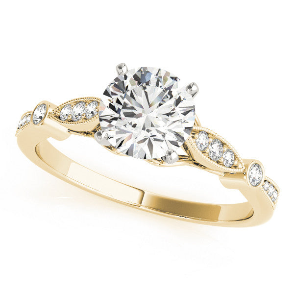 14K Yellow Gold Lab-Grown Round Brilliant Diamond Vintage Inspired Engagement Ring