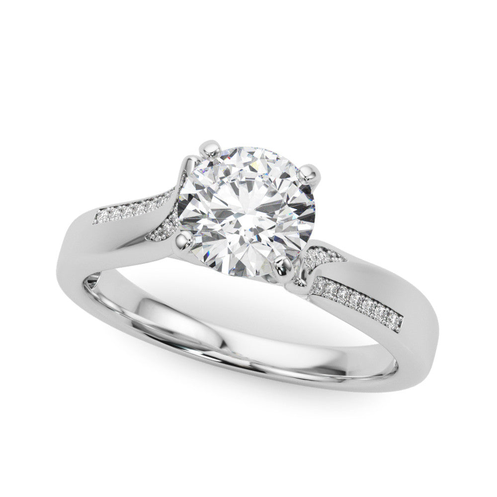 14K White Gold Round Brilliant Diamond Bypass Engagement Ring With Channel Set Accents (1.13ctw)