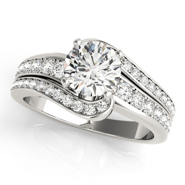 14K White Gold Round Brilliant Diamond Bypass Engagement Ring With Channel Set Accents (1.38ctw)