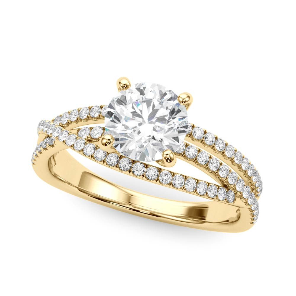 14K Yellow Gold Round Brilliant Diamond Twisted Multi-Row Engagement Ring With Pave Accents (1.25ctw)