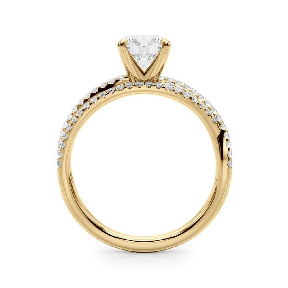 14K Yellow Gold Round Brilliant Diamond Twisted Multi-Row Engagement Ring With Pave Accents (1.25ctw)