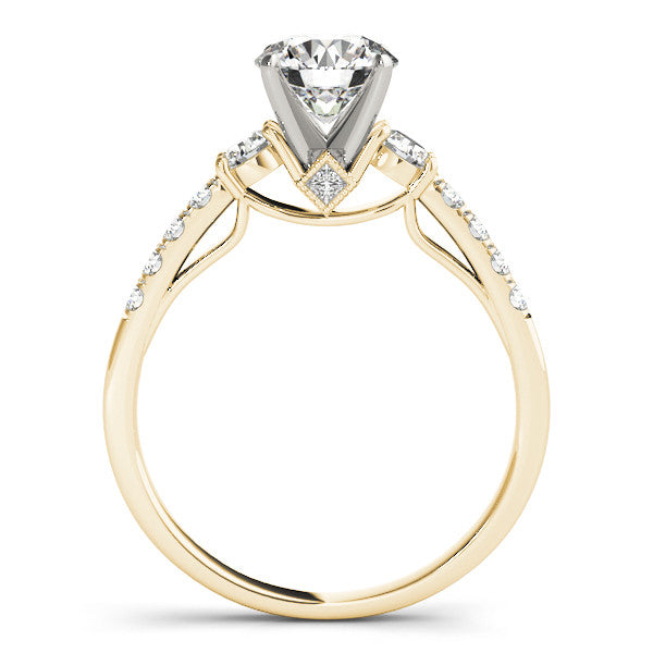 14K Yellow Gold Round Brilliant Diamond Three Stone Engagement Ring With Pave Accents (1.38ctw)