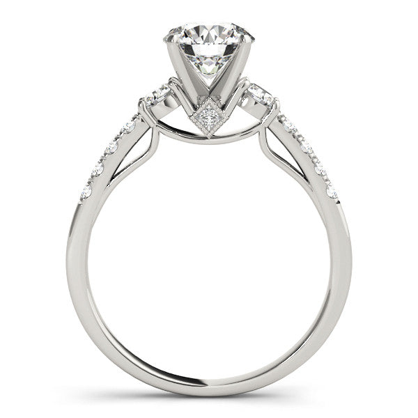 14K White Gold Round Brilliant Diamond Three Stone Engagement Ring With Pave Accents (1.38ctw)