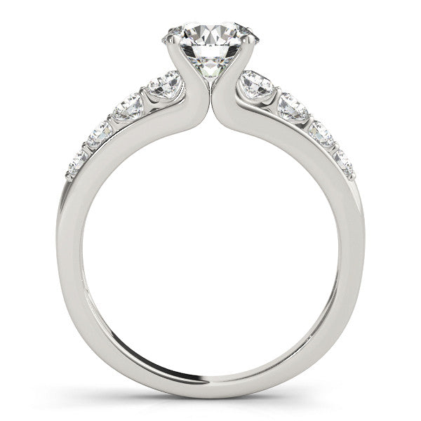 14K White Gold Round Brilliant Diamond High Shoulder Engagement Ring With Pave Accents (1.50ctw)